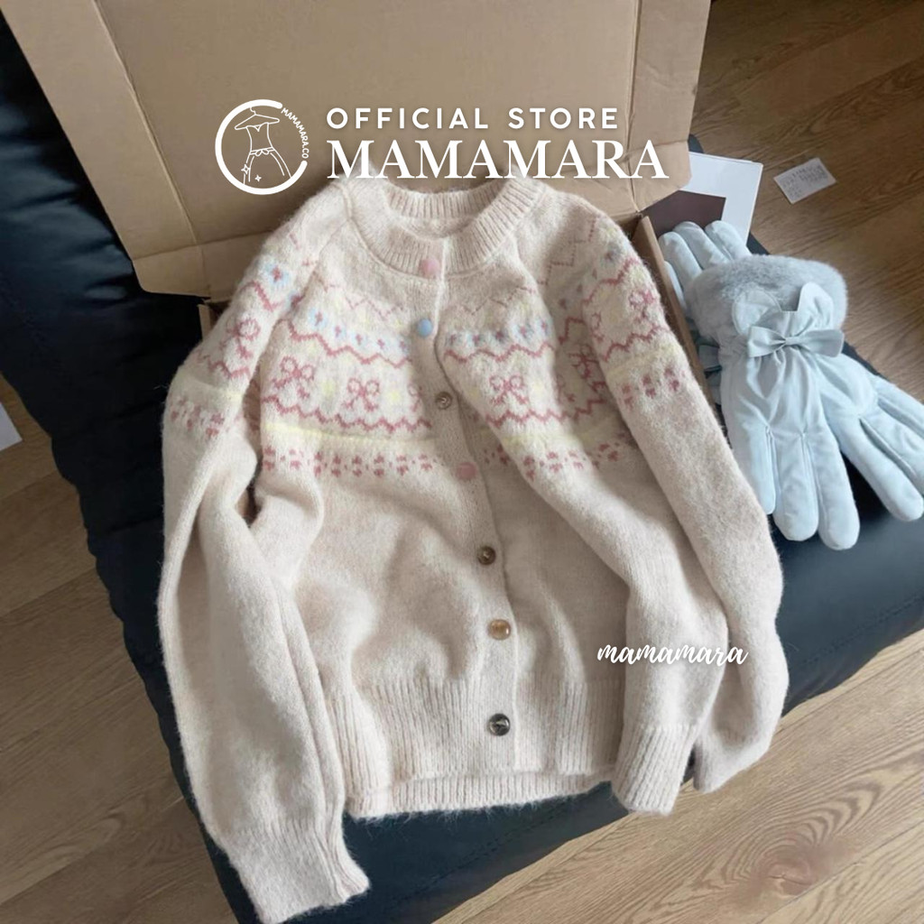 MAMAMARA - Cardigan Rajut Coquette Bulu Tebal Knitwear Atasan Wanita Girly