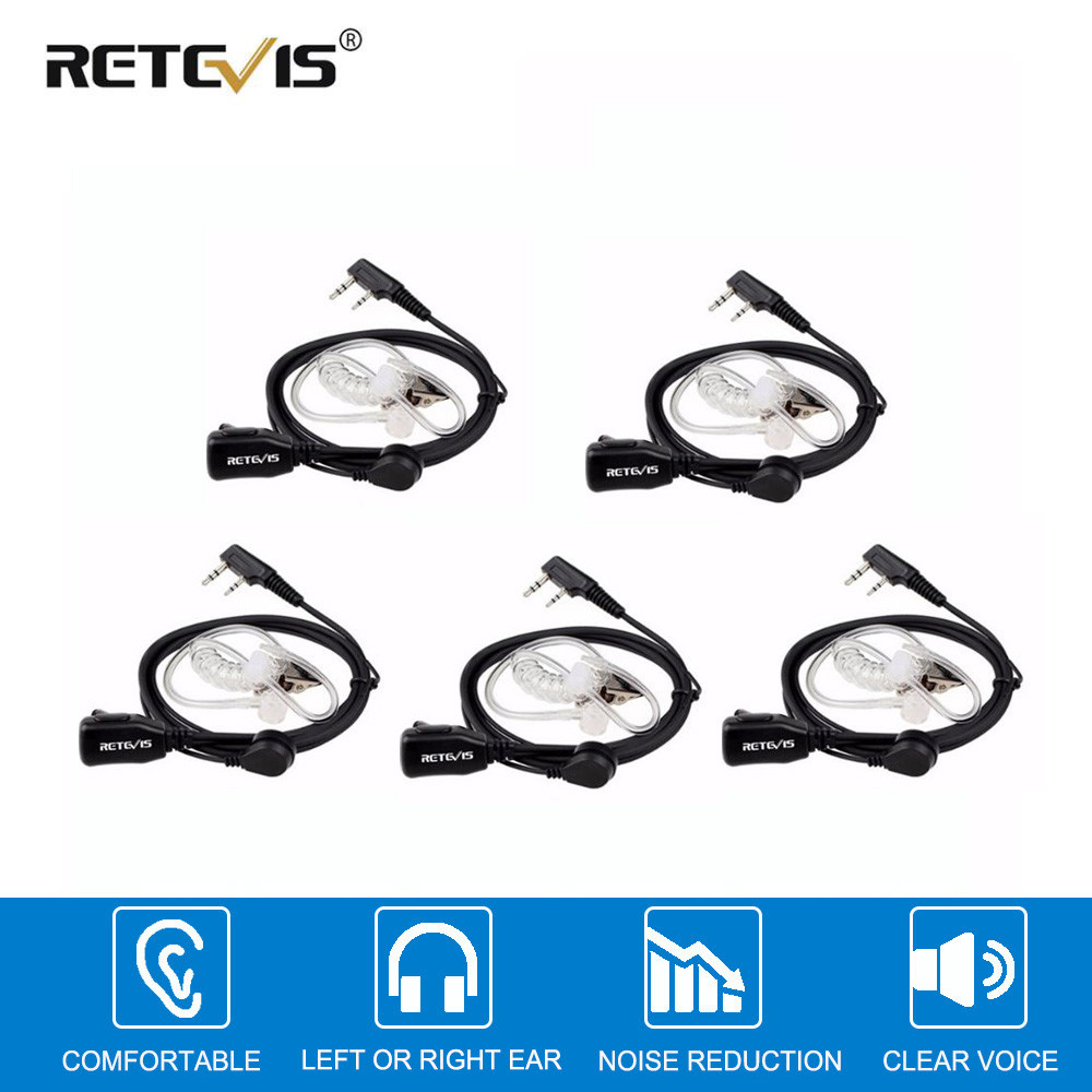 Retevis EAK001 RT3S Walkie Talkie Headset 5pcs 2Pin PTT Mic Earbud Earpiece Rao for Baofeng UV-5R BF