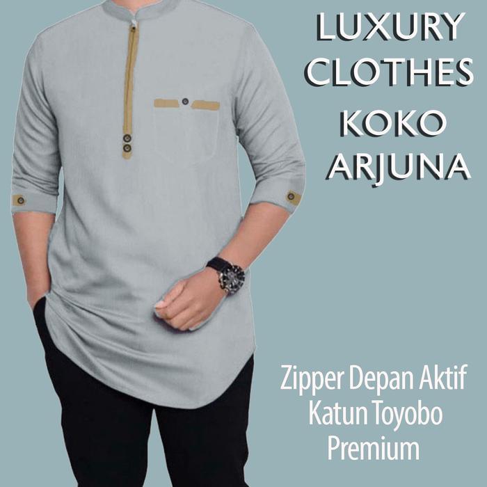 Koko Kurta Arjuna Busana Baju Koko Pria Muslim Dewasa Jumbo Katun Toyobo Size S M L XL XXL XXXL nyam