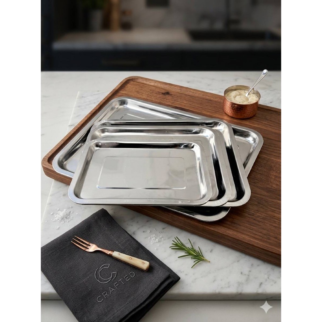 Paket 6 Pcs Tatakan Makanan Segi Stainless Ceper Tinggi 2 Cm Tebal Persegi Murah Nampan Serbaguna