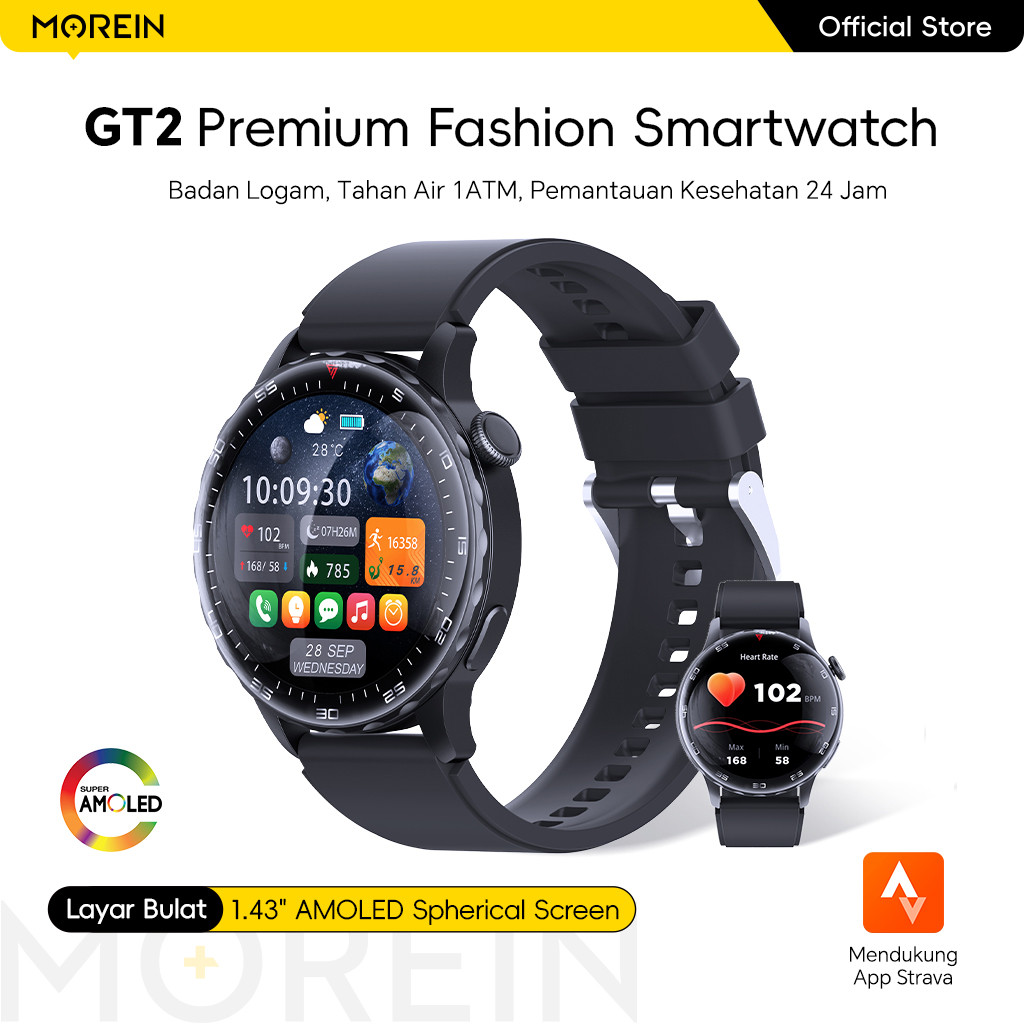 Morein Plus GT2 Smartwatch - Layar AMOLED 1.43'' | Badan Logam | Tahan Air 1ATM | 100+ Mode Olahraga