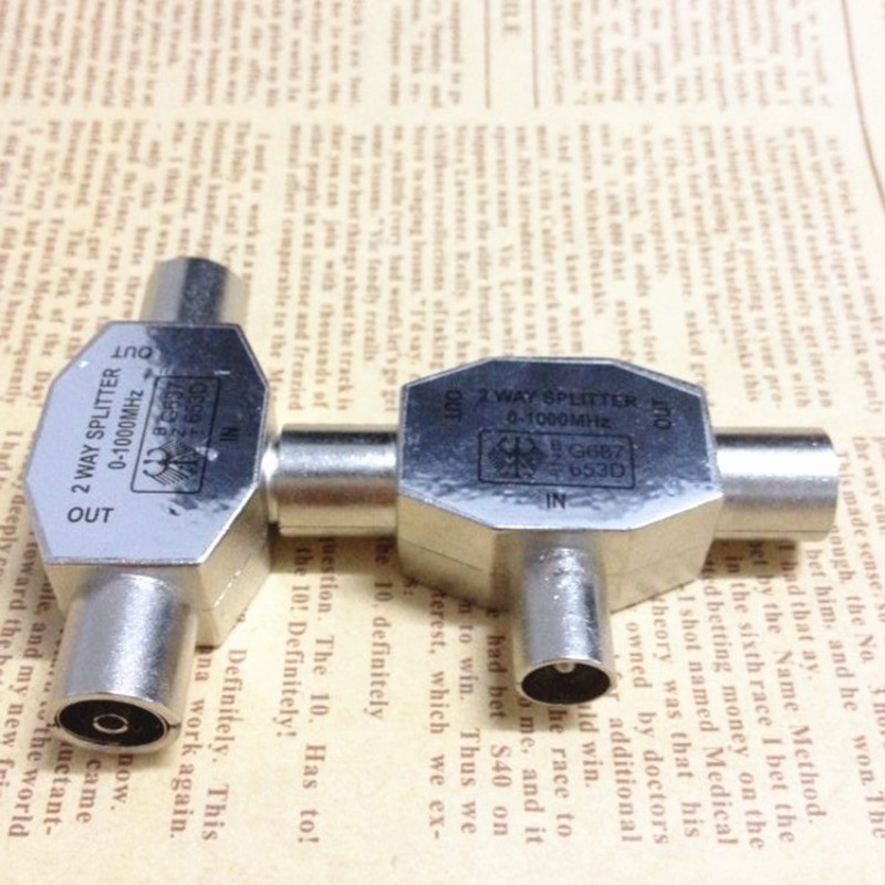 Metal Antenna Splitter 1 Male 2 Female TV Splitter 1 to 2 TV Plug Antenna Adapter