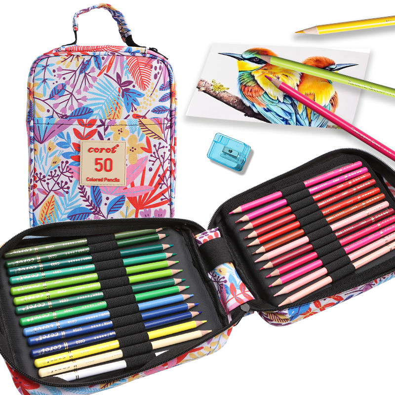 50pcs Colored Pencils Set for Adult Coloring,Metallic Cores Pencil,Sharpener for Drawing,Writing,Col