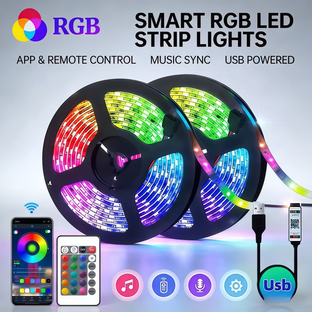 RGB 5050 1-30m Led Strip Light  Bluetooth App 5V USB Led Tape Flexible Ribbon ode Tape for TV Backli