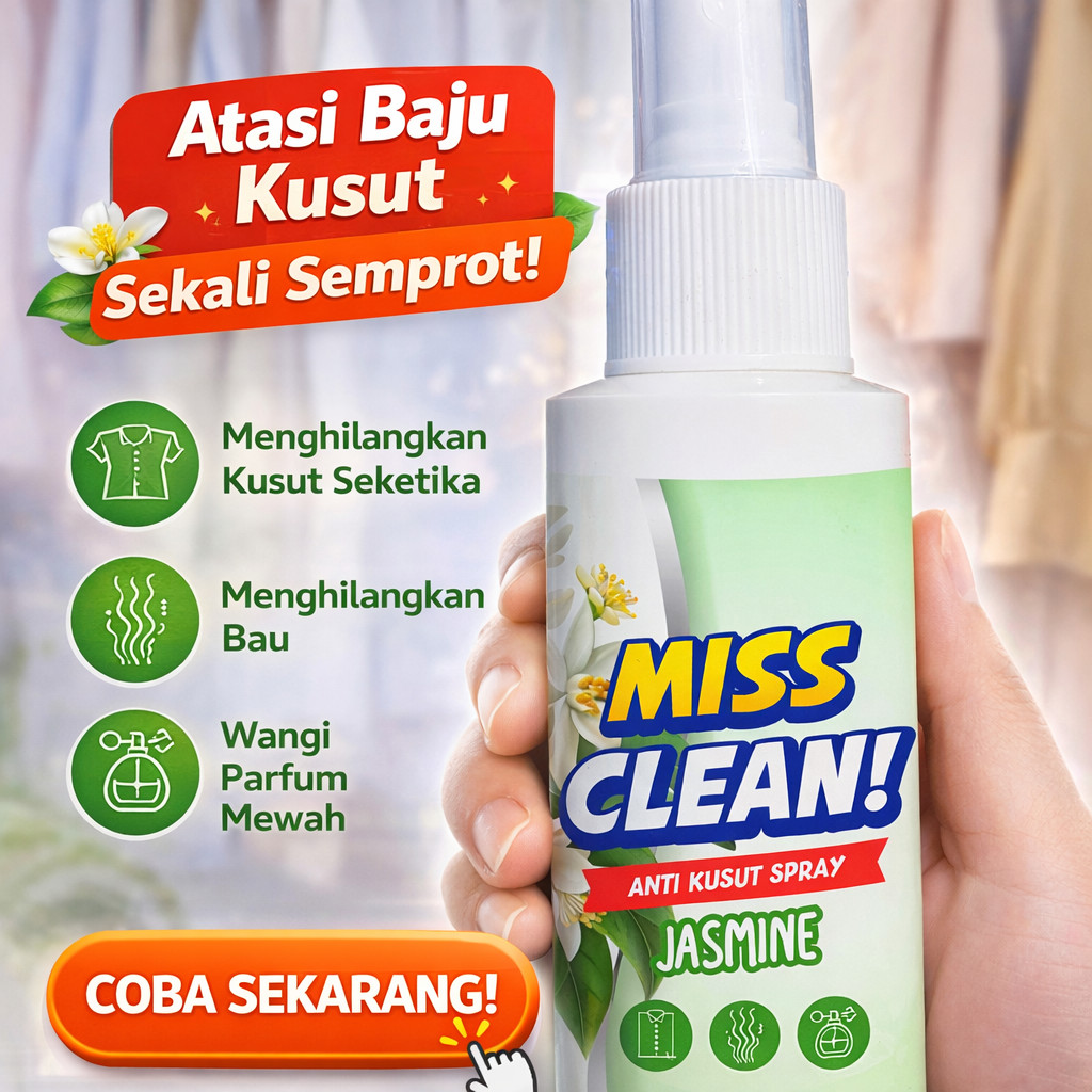 Miss Clean Spray Perapi Baju Tanpa Setrika Solusi Pakaian Kusut Lemari