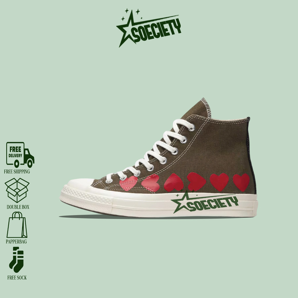 Sepatu Sneakers Converse Cdg High Multi Heart Olive BNIB Unisex