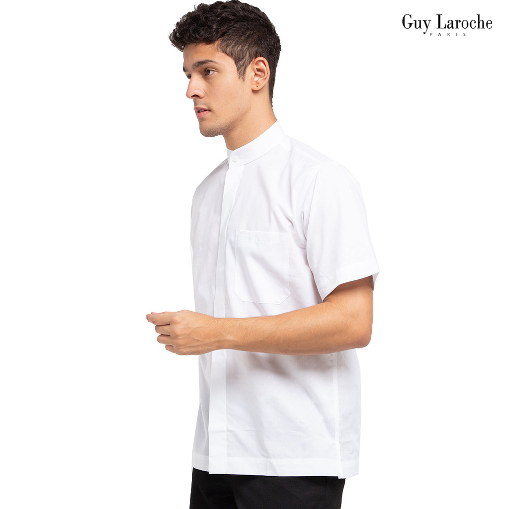 Kemeja Muslim Pria Lengan Pendek Guy Laroche Basel Qamiis Putih