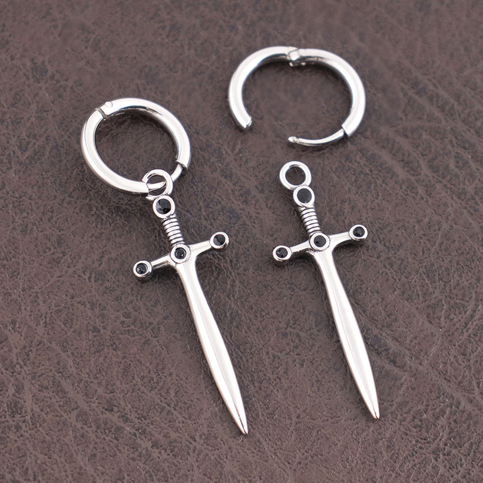 Stainless Steel Fashion Sword Earrings for Women Gift Creative Crystal Dagger Drop Earring Punk Rock