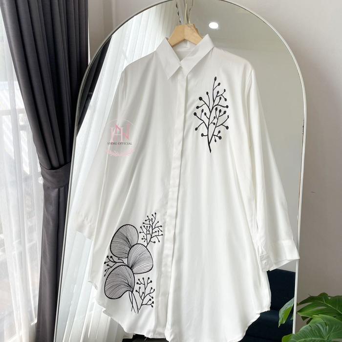 Promo Guncang Tarissa Tunik Bordir Panjang Kancing Muslim Wanita Rayon Twill - Tarissa Broken White,