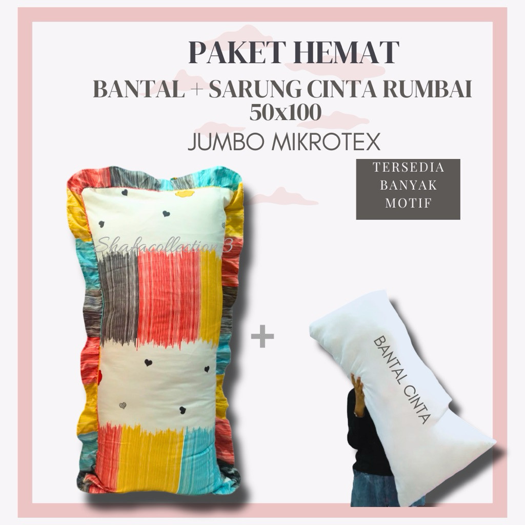 PAKET HEMAT BANTAL CINTA + SARUNG BANTAL CINTA KATUN Microtex Jumbo(bantal+sarung)