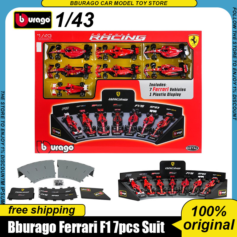 New In Stock Bburago 1:43 Ferrari F1 7pcs Suit Alloy Miniature Diecast Model F10 F1-75 Sf24 Sf90 Sf7
