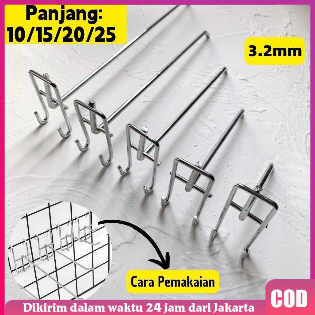 Cantolan Ram Gantungan Ram Besi Cantolan Aksesoris Ram Chrome Display Kawat Hook Ukuran 10cm 15cm 20