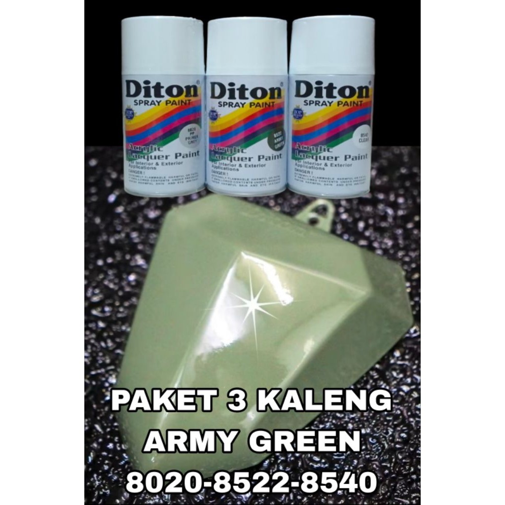 PAKET 3 KALENG WARNA ARMY Pilok Pylok Diton 8020 Primer Grey 300cc 8522 Army Green 300cc 8540 Clear 
