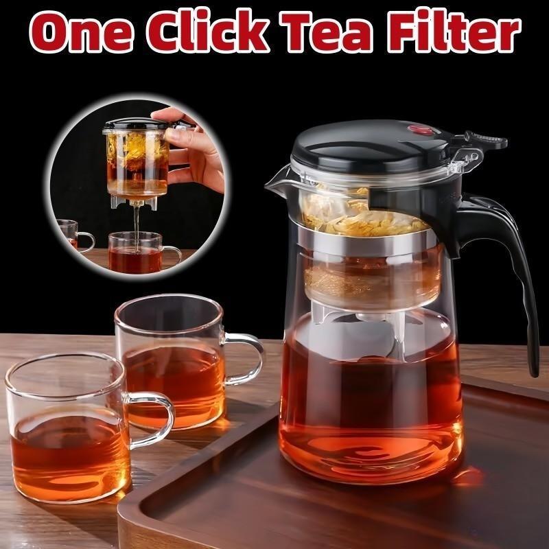 Teko Teh Kopi Kaca Teko Saringan Teapot with Button Stainless Mesh Filter Dilengkapi Dengan 2 Gelas 
