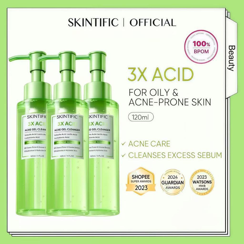 SKINTIFIC 3X Acid Acne Gel Cleanser Face Wash Salicylic Acid Oil Control pencuci muka Oil Cleanser f