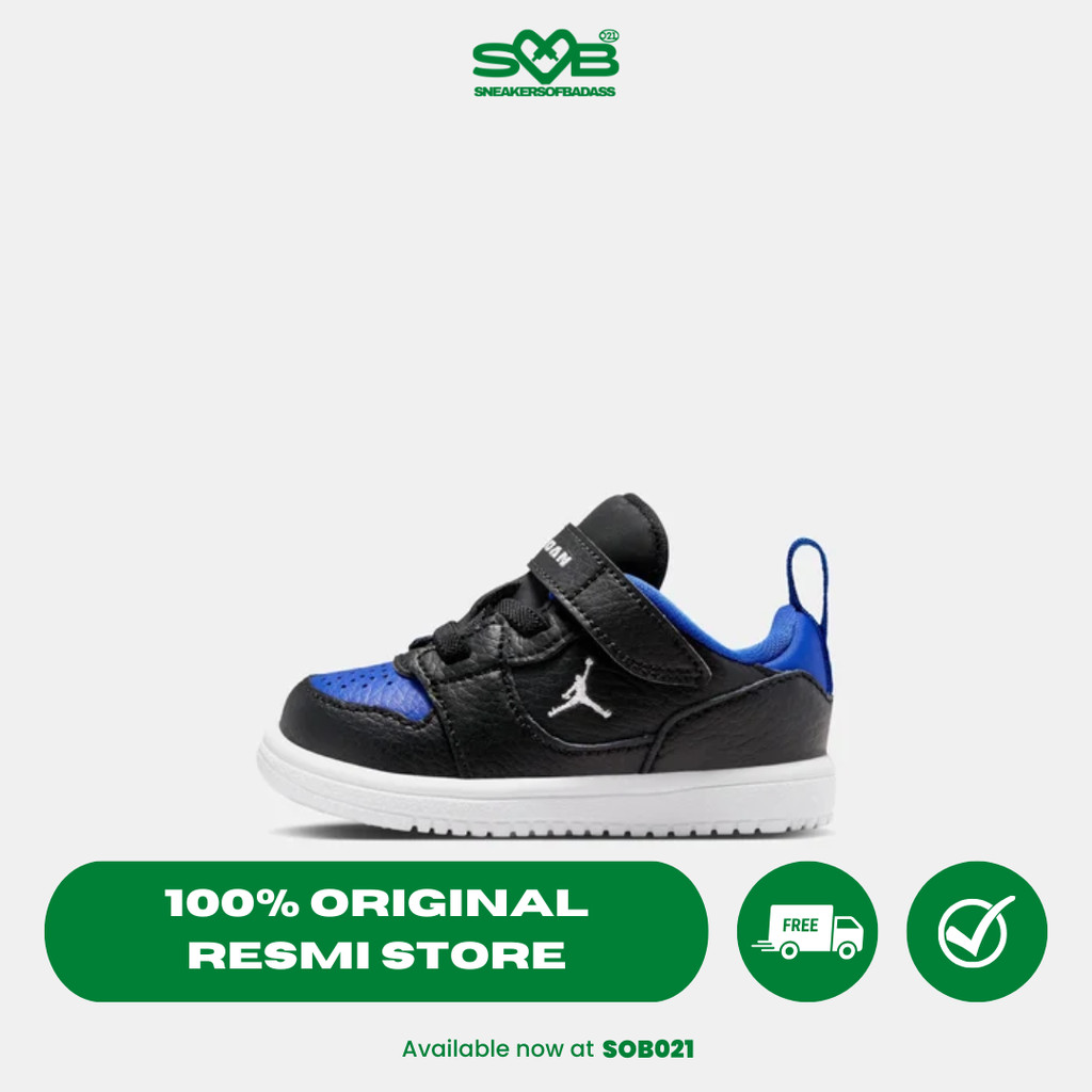 Sepatu Sneakers NIKE Jordan Court Connect Low Baby/Toddler Kids Shoes Black/White/Game Royal - IQ604