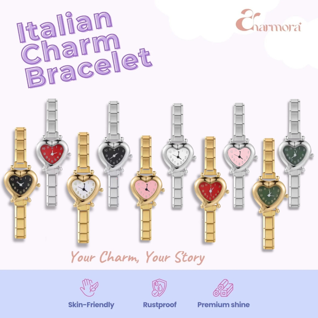 Italian Charm Watch Heart – Jam Gelang Cute Anti Karat