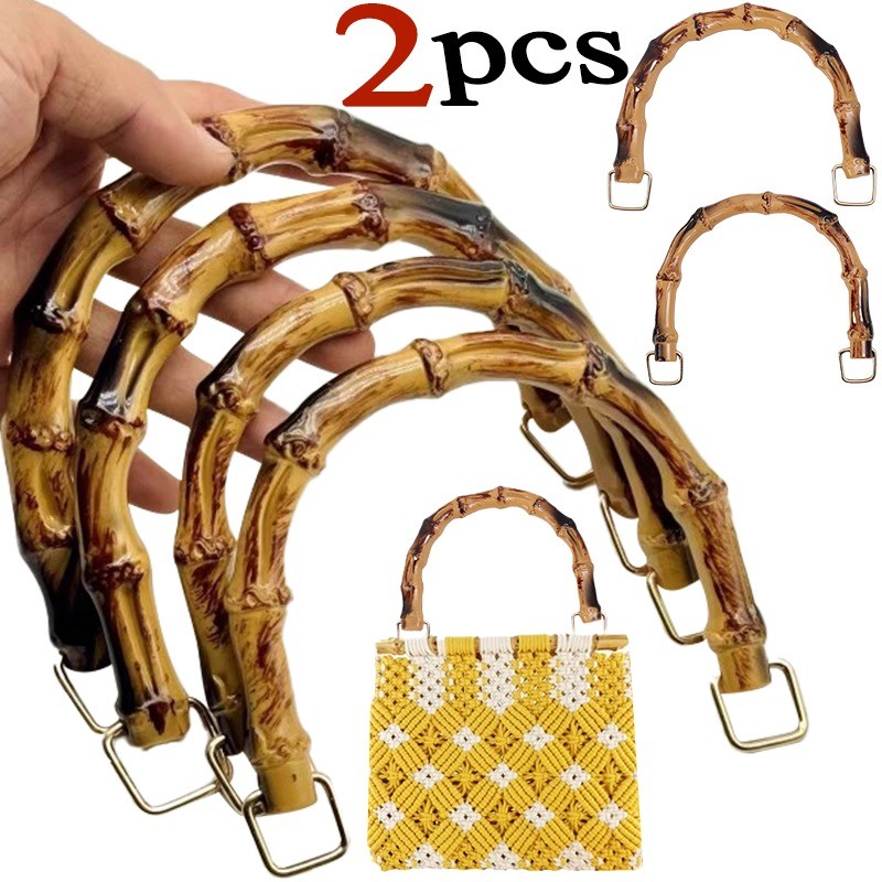 Gagang Tas Bambu Lengkung DIY, Gagang Tas Retro Setengah Lingkaran, Tuas Pegangan Plastik, Gesper Pe
