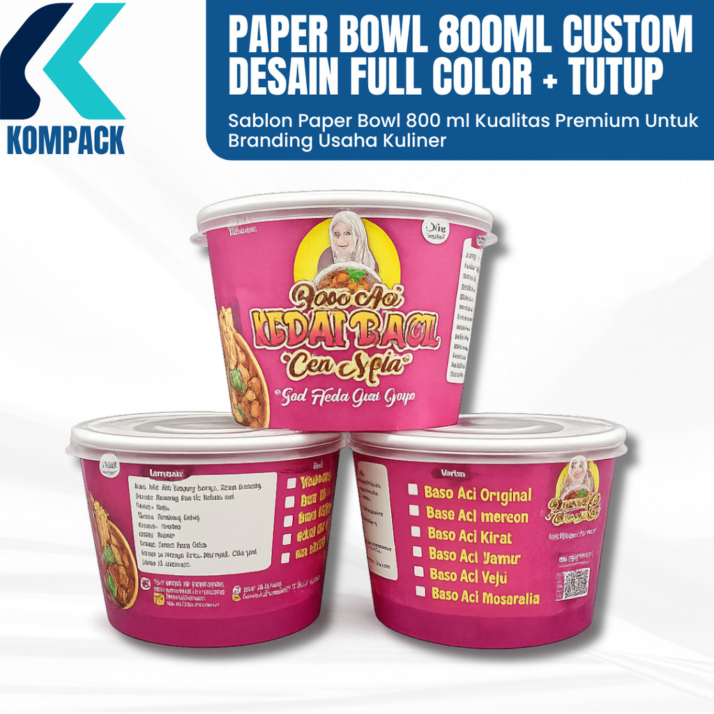 Gratis Desain Paper Bowl 800ml Custom Desain Full Color + Tutup - Sablon Paper Bowl 800 ml Kualitas 