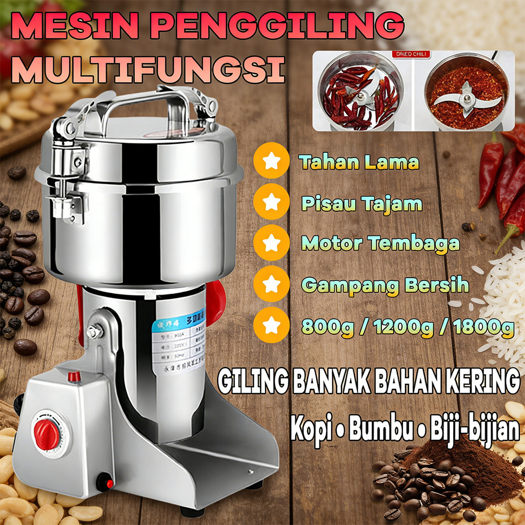 Mesin penggiling bumbu kering 1800G Mesin Giling Tepung Listrik Grinder biji bijian Penggiling rempa