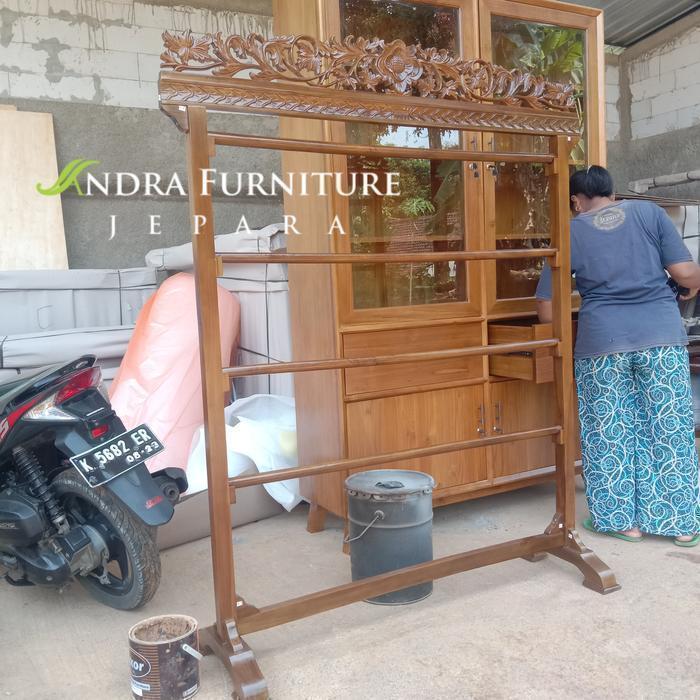 Gawangan kain 4 tongkat full ukiran, gawangan kain batik new ukir