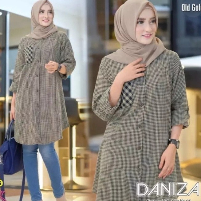Tunik DANIZA model style hijab bahan kain katun kotak kotak kecil