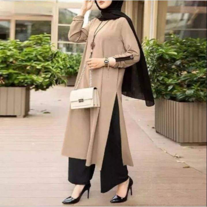 Long Tunik Polos Inara Crinkle Ukuran M,L,XL,XXL Jumbo Terlaris Atasan Tunik Muslim Inara Bahan Crin