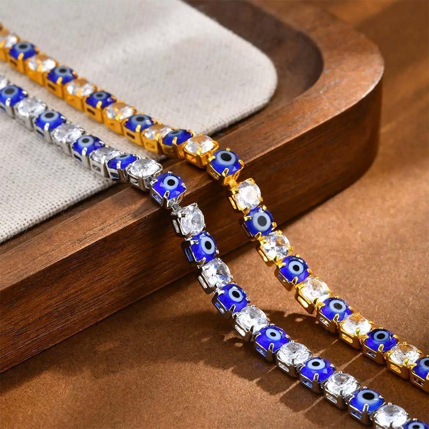 Gelang Mata Jahat Turki Biru 4mm Zirkonia – Tembaga Anti Karat, Kilau Mewah Individualistik