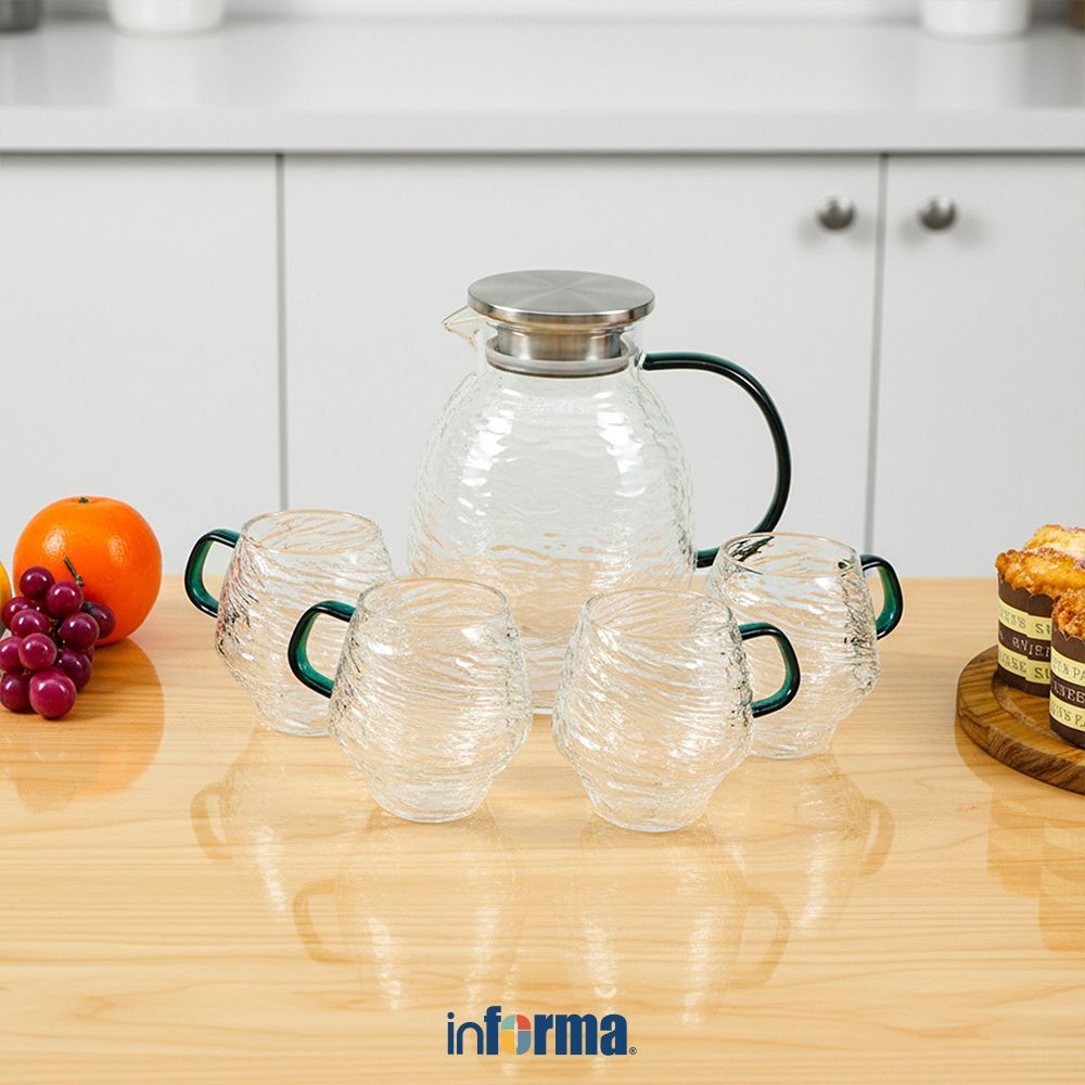 Informa Appetite 1.8 ltr Jola Set 5 pcs Teko Minum & Gelas Kaca Set Water Jug With Glass Pitcher Wad