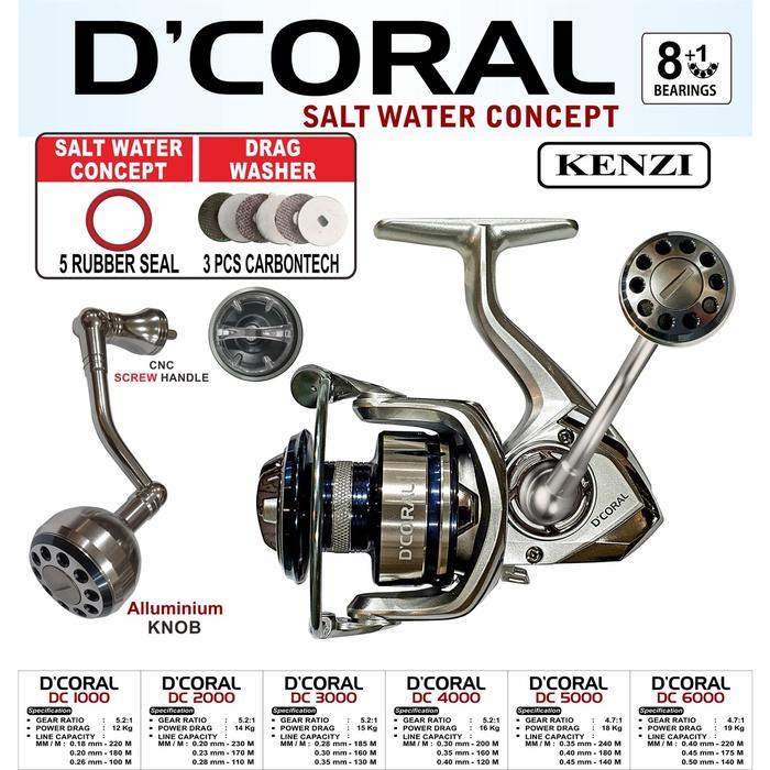 Kenzi D’coral & D’Coral PRO SW Reel Pancing Kapasitas 1000 2000 3000 4000 5000 6000 - 1000