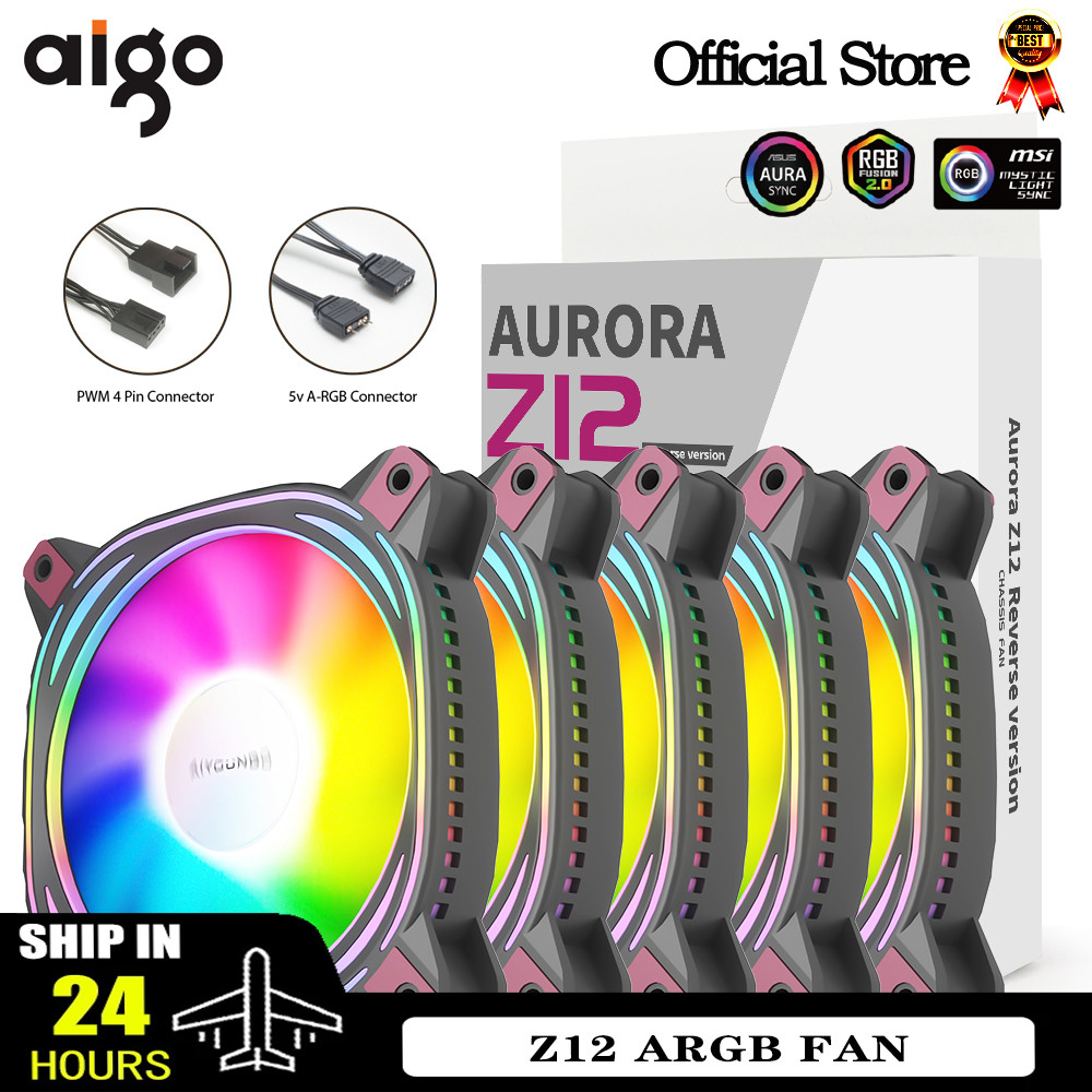 Aigo Z12 Computer Case Fan Reverse Ventoinha PC 120mm Rgb Fan Cooler 4pin PWM CPU Cooling Fan 3pin5v