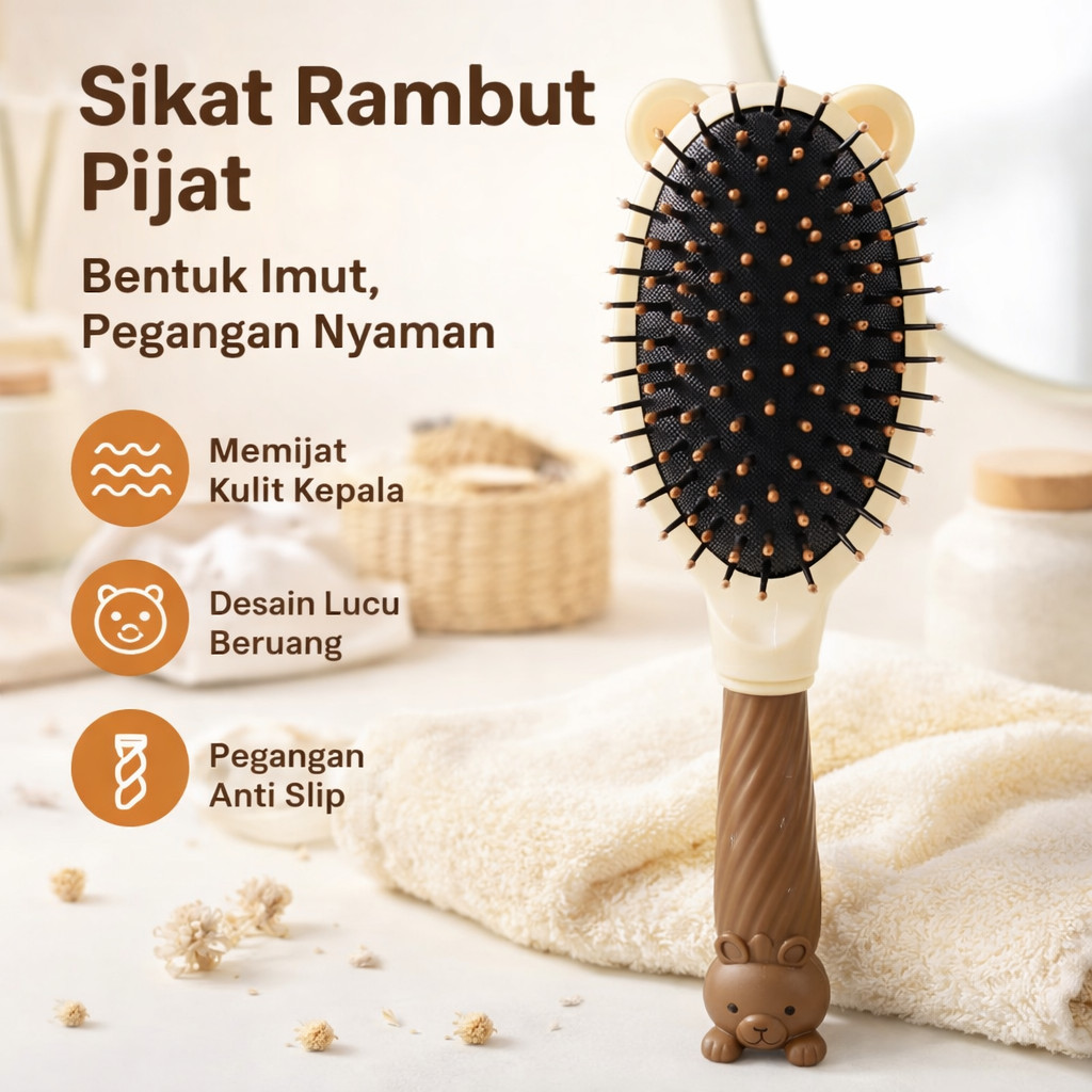 SISIR GAGANG ANTI KUSUT BENTUK OVAL / SISIR AESTHETIC /SISIR AIRBAG / SISIR LUCU / SISIR ANTI KUSUT 