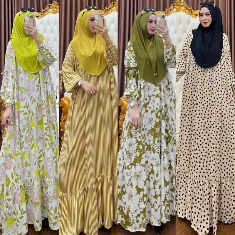 Pusat Klamby - Lavanya Dres Set Hijab Bergo Jersey Gamis Rayon Plus Hijab Terbaru Gamis Muslimah Kek