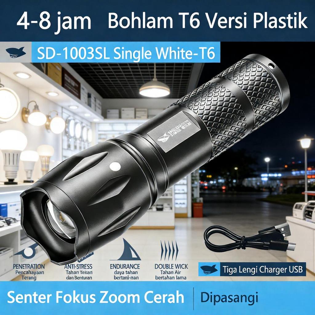 Senter LED Super Terang, Mini Portable, Pengisian USB, Jarak Jauh Terang, Zoom Teleskopik, Multifung