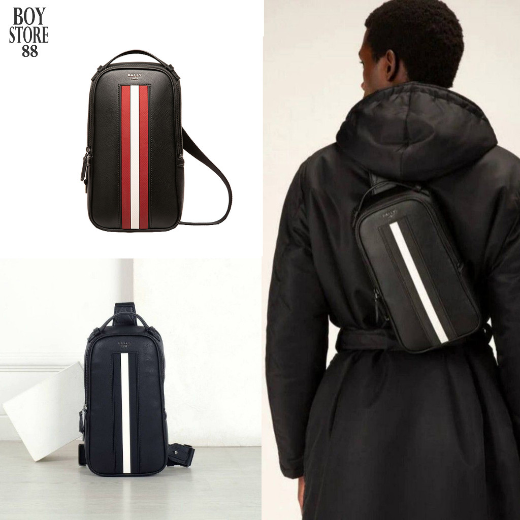 BALLY MALIKHO STRIPE Tas Selempang Pria dengan Detail Garis dan Desain Elegan DETAILED SLING BAG FOR