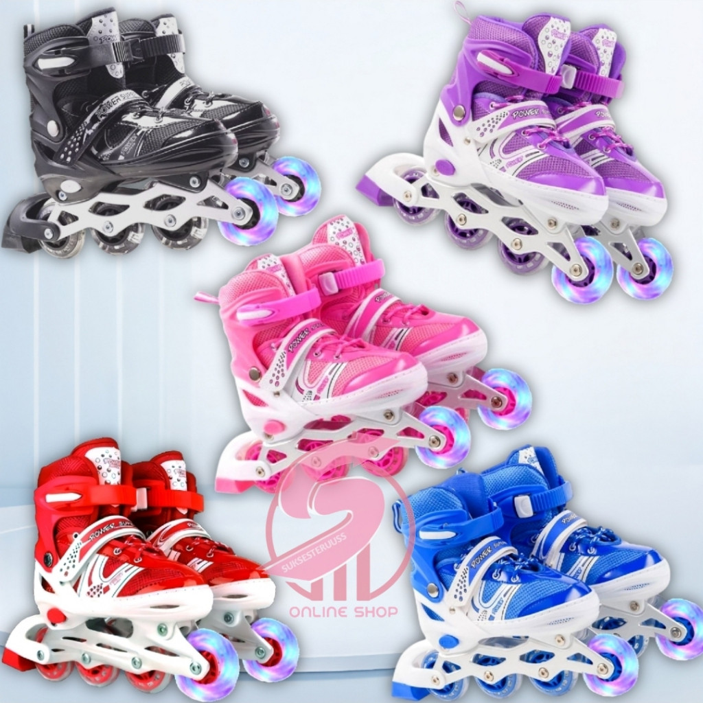 Lush Lab Store ST PROMO Sepatu Roda Anak Inline Skate POWER/ Roda Nyala Free Baut dan Kunci L/ Inlin