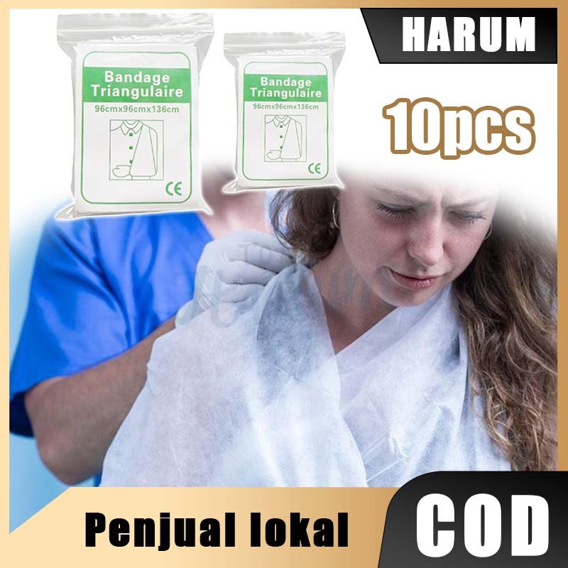 10pcs Mitela Kain Segitiga Triangular Bandage Putih Kain Perban P3K PMR Ukuran 96x96x136cm Katun Hal