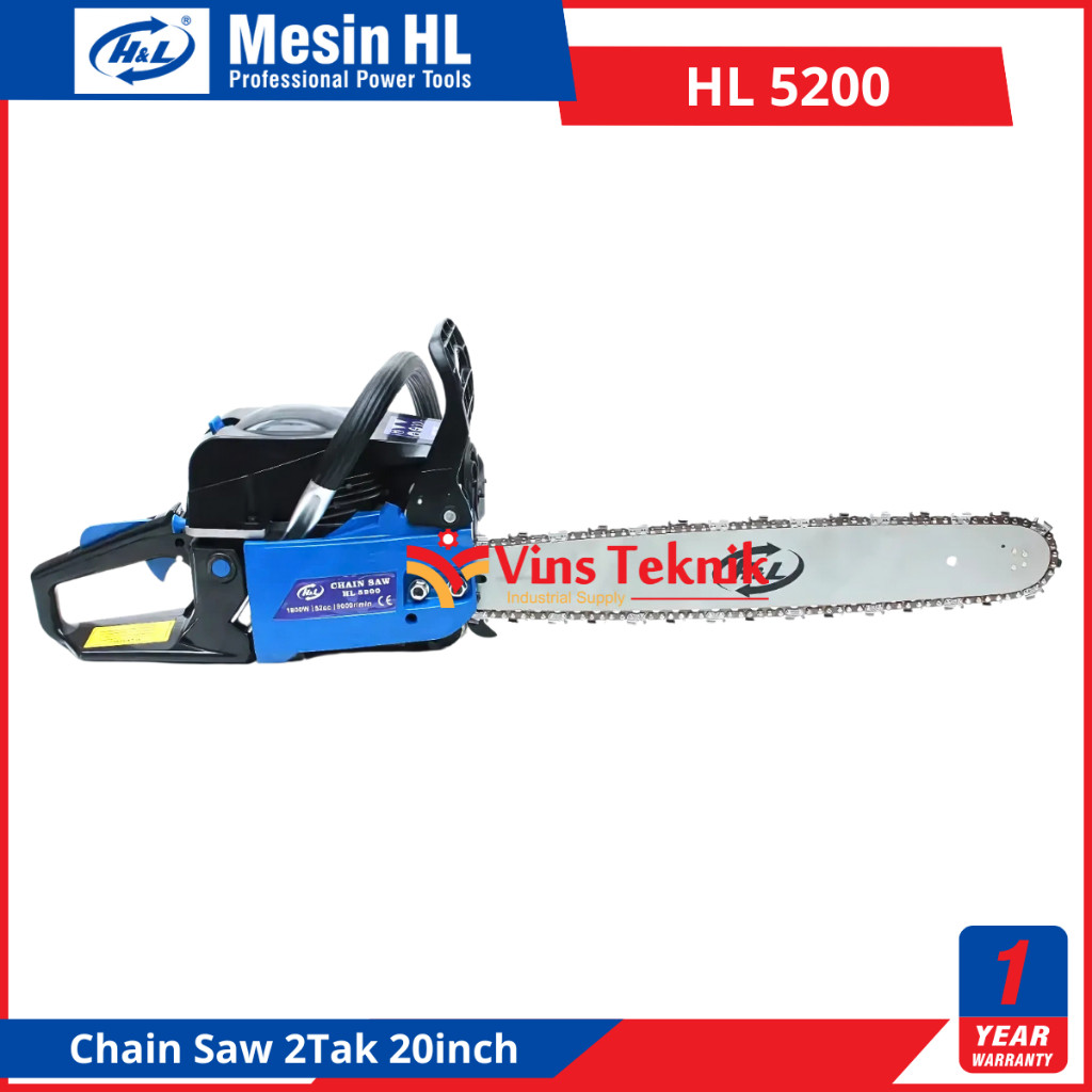 Mesin gergaji kayu Chain Saw chainsaw 20inch HL5200 H&L HL 5200