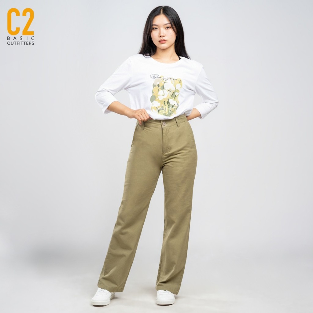 C2 Zeshan Green Straight Cut Jeans Wanita
