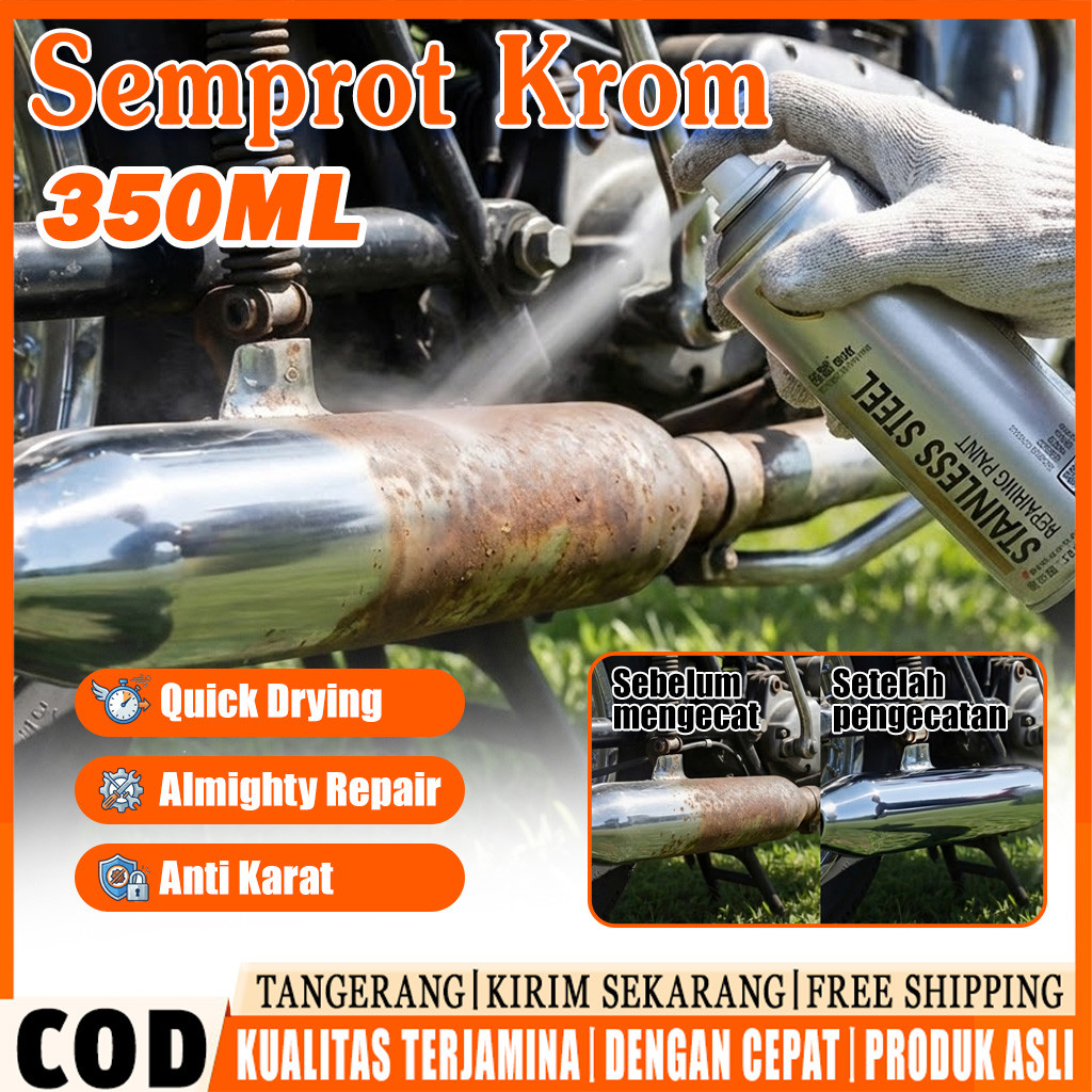Cat Semprot Chrome High Temp 350ml - Spray Paint Warna Krum Kilap Premium. Pelapis Anti Karat untuk 