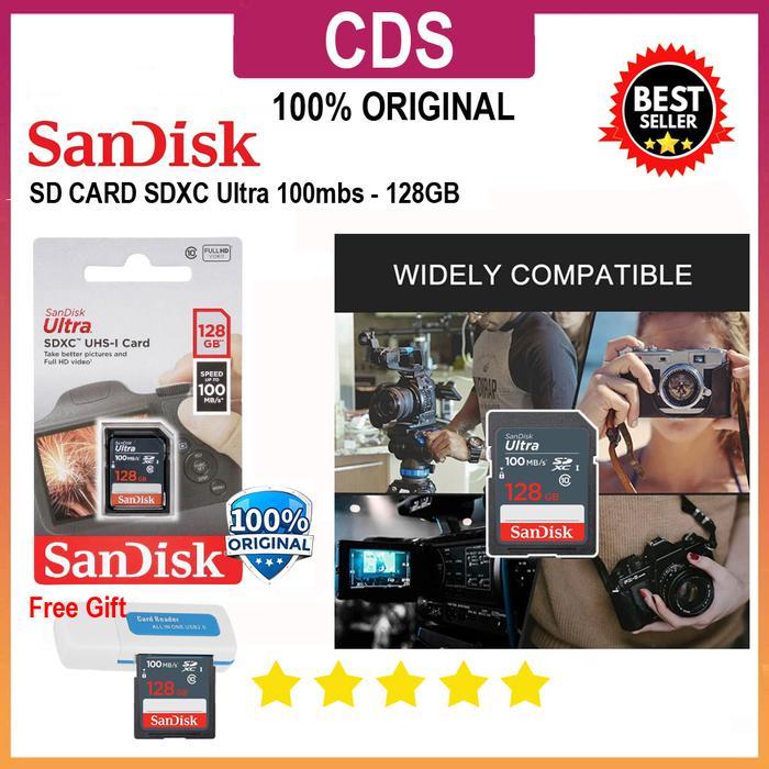 Sandisk SD Ultra - Memory Card Kamera 128GB 100MBS - Canon Nikon Sony
