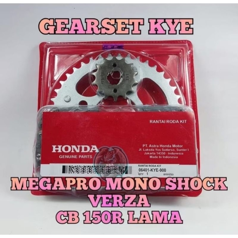 SUNMORNING    ASLI GEAR SET+ RANTAI HONDA MEGAPRO/CB 150 R LAMA/VERZA ORIGINAL PABRIK HONDA KODE-KYE