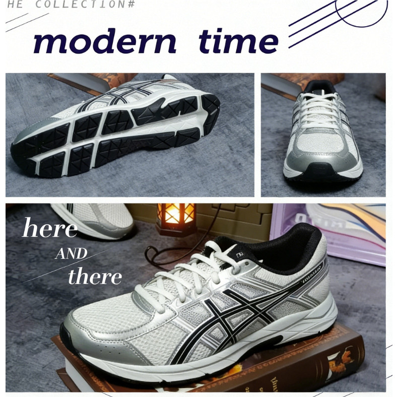 Sepatu Lari Asics Gel-Contend 4 Original White Grey Black GEL Cushioning Unisex Sepatu Olahraga Prof