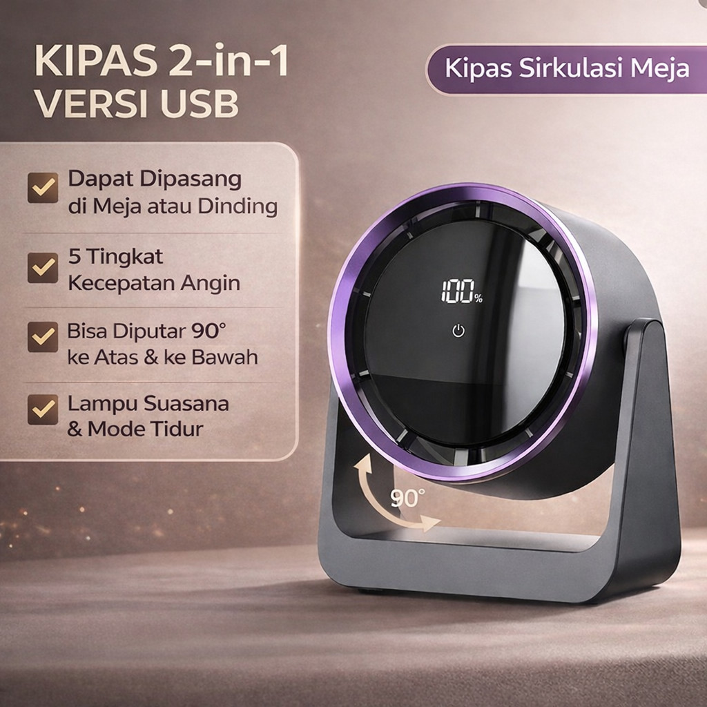 Kipas Angin 2 in 1 Meja & Dinding | Sirkulasi Udara Kuat Angin Besar | Bisa Diputar 90° Atas Bawah |