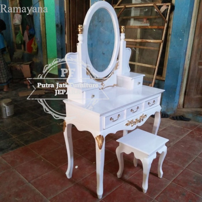 Furniture Jati Meja Rias Klasik Warna Putih Duco Tolet Ukir Kayu Jati murah