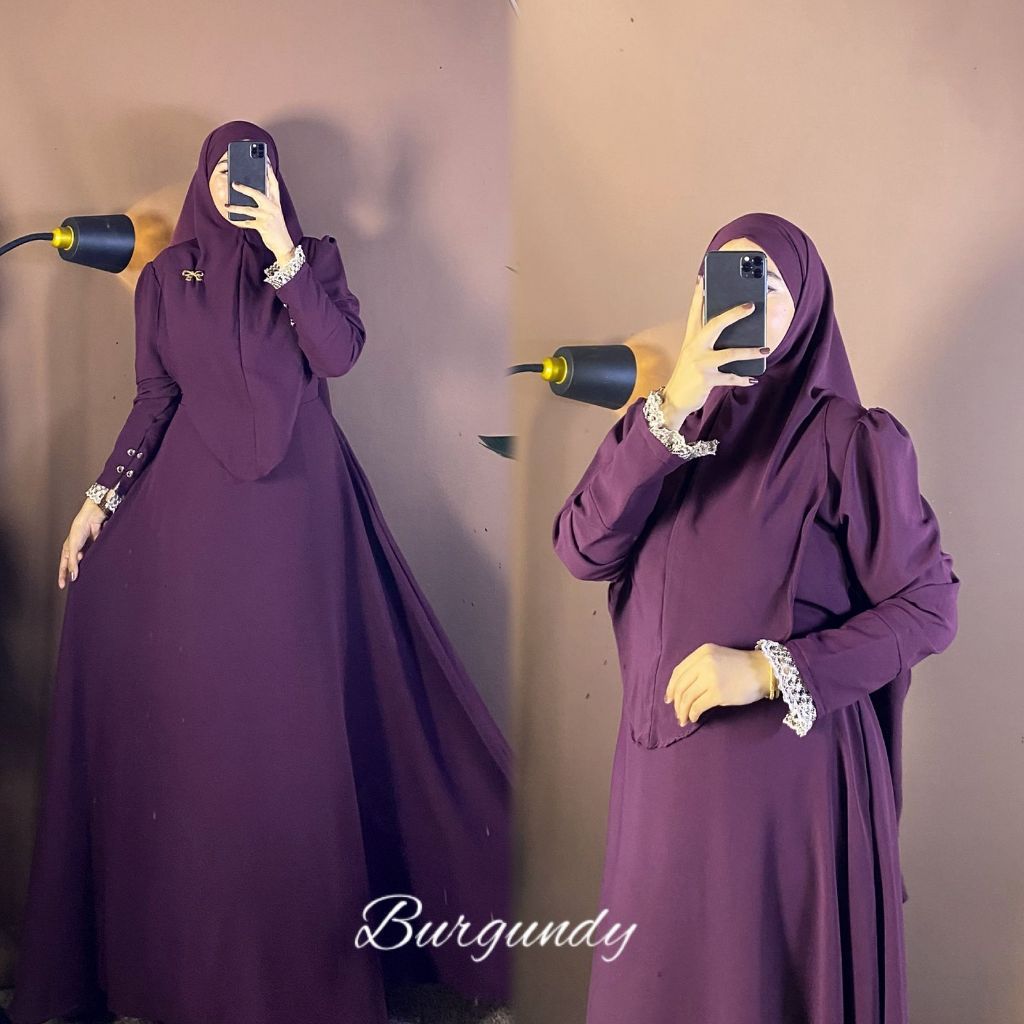 SHD_SHOP VITASTUFF JEENA DRESS GAMIS SYAR'I PREMIUM BAHAN SABRINA ANTI UV LENGAN BRUKAT MEWAH UNTUK 