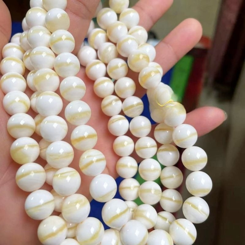 GELANG KULIT KERANG SUPER MATA KUCING ASLI 100% PUTIH SERAT EMAS / PUTIH MUTIARA BAHAN BERKUALITAS N
