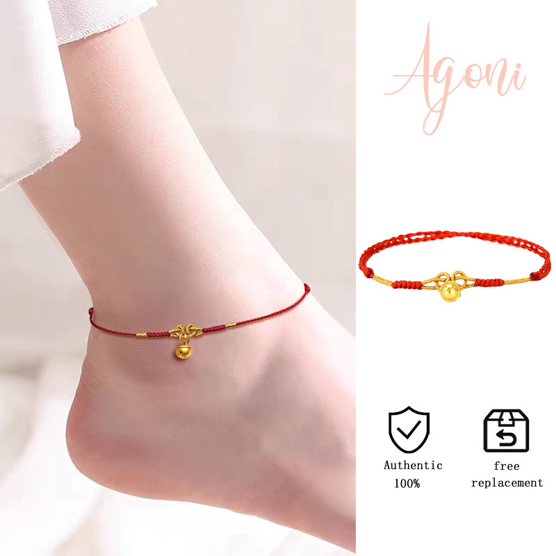 Gelang Kaki Lonceng Kecil Emas Buatan Tangan Anyaman Tali Kaki Keberuntungan