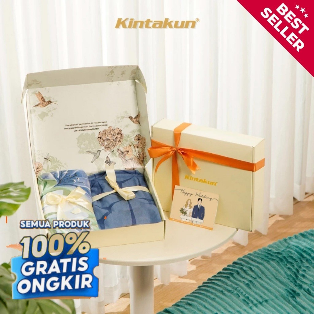 Kintakun Hampers Wedding Sprei 160 x 200/180 x 200 Hadiah Pernikahan Multivarian/ Biru Pastel Biru B