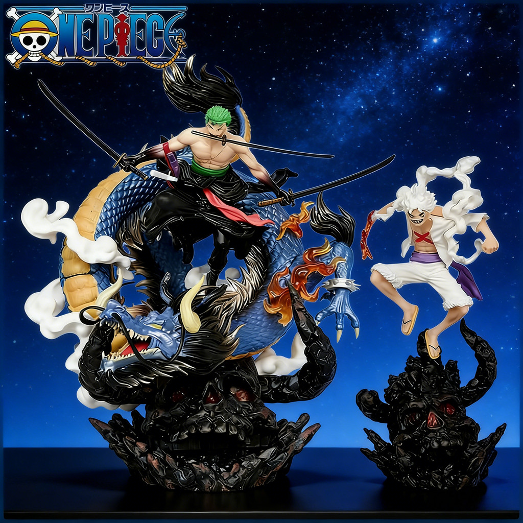 Figur Aksi Anime One Piece Luffy Gear 5 Nika Zoro Melawan Kaido, Koleksi Patung Model Mainan Hadiah 